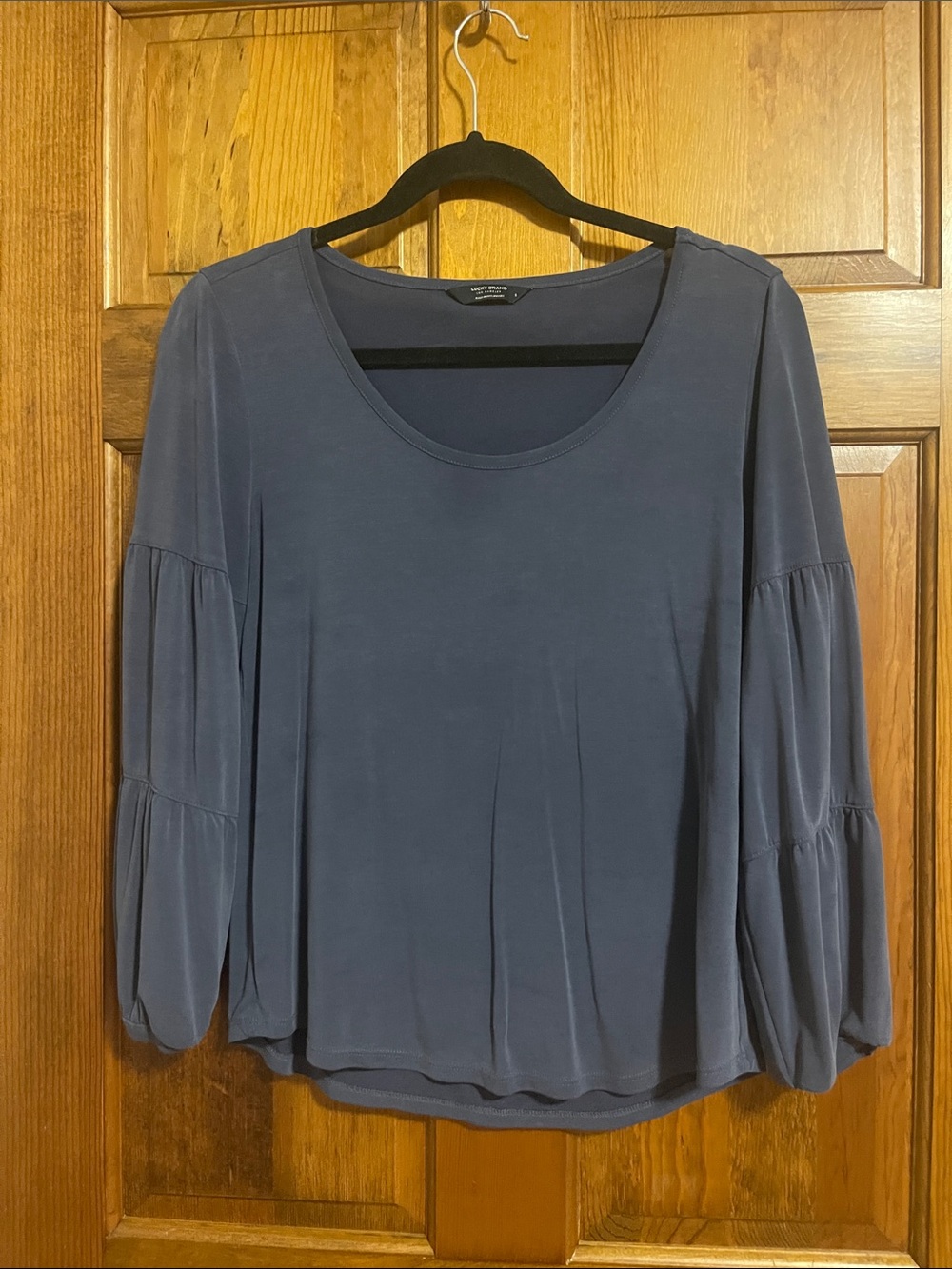 Lucky Brand Slate Blue Scoop Neck Tiered Sleeve Tunic